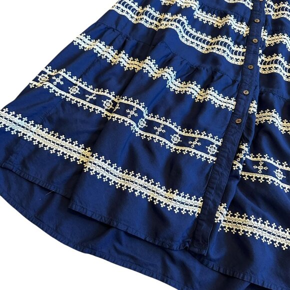 Roller Rabbit Sleeveless Navy Dress Embroidered Tiered Button-Down Size Medium - Picture 7 of 11